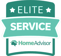 The green badge proudly showcases "Elite Service" alongside the HomeAdvisor logo, topped with two stars, embodying the commitment to "Do It Right.