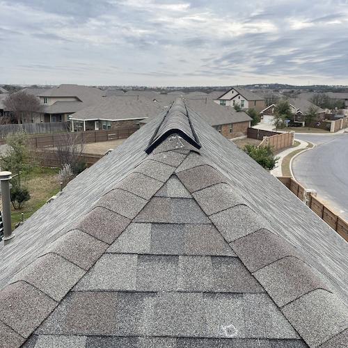 Detailed roof inspection image showing storm damage for insurance claim by Dolan Roofing & Construction in San Antonio