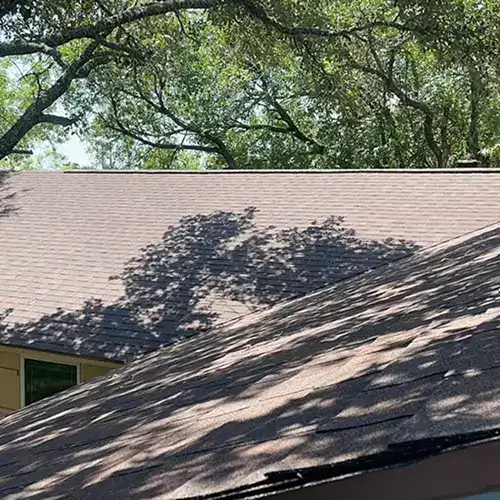 Close-up of new roof shingles installed by Dolan Roofing in Seguin, TX