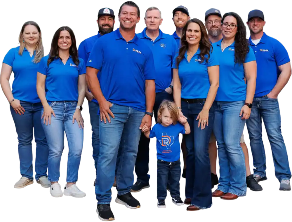 The friendly and professional team of Dolan Roofing & Construction posing together for a group photo.