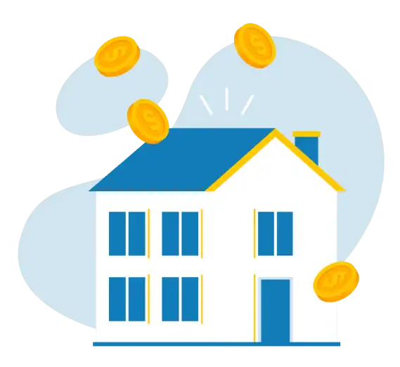 illustration of house with coins raining down