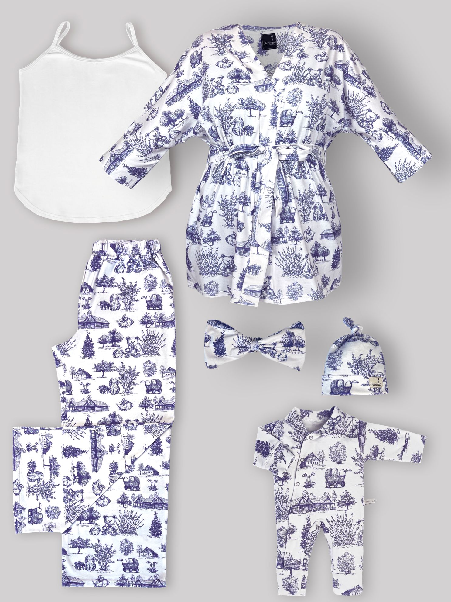 ست 6 تکه بیمارستانی طرح ویلیج Village با سرهمی و کلاه