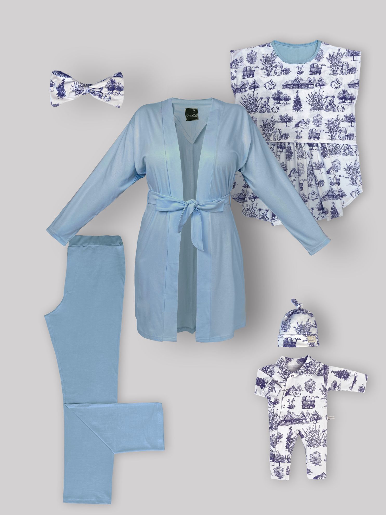 ست 6 تکه شیردهی طرح ویلیج Villageبا سرهمی و کلاه