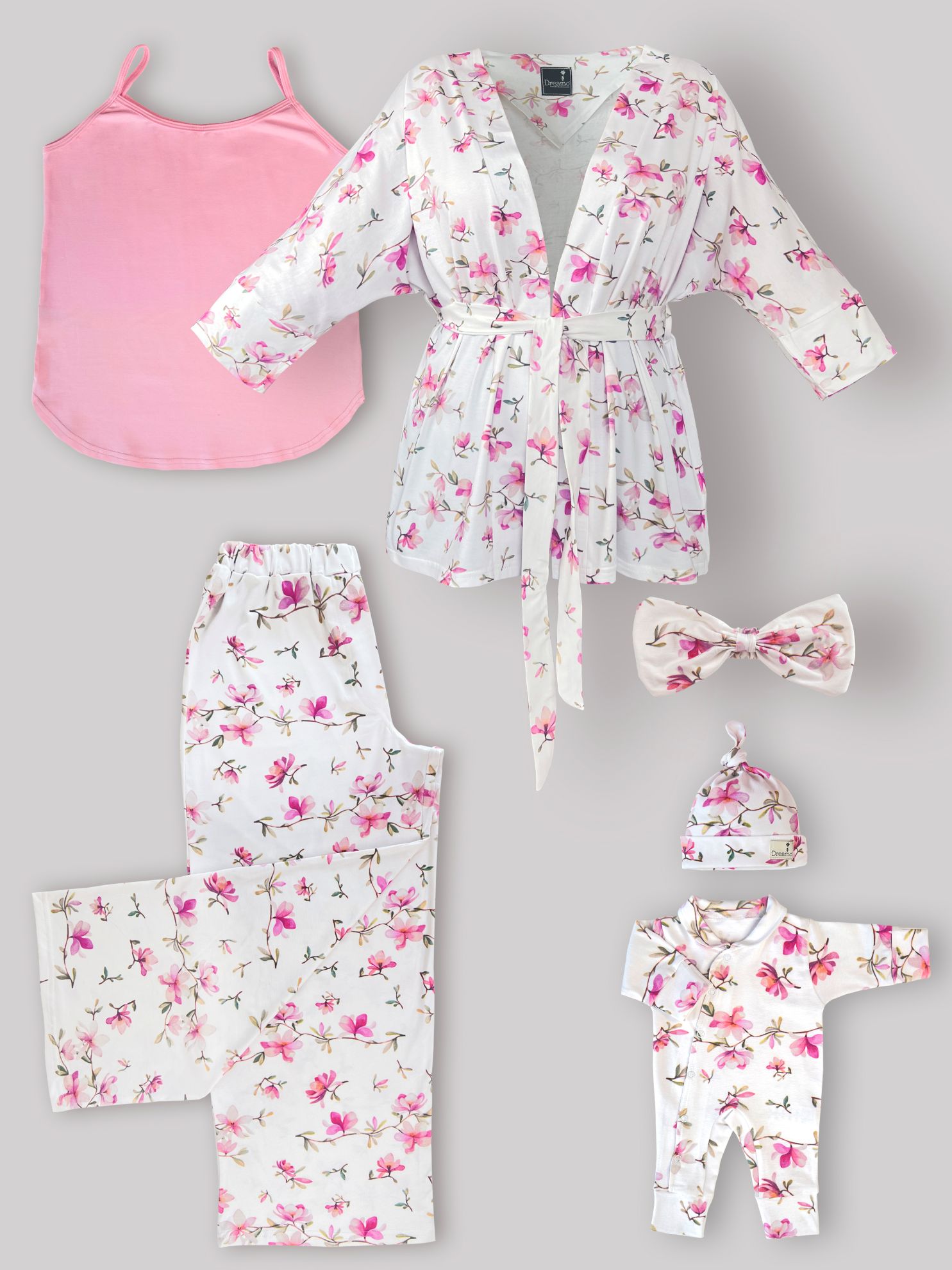 ست 6 تکه بیمارستانی طرح مگنولیا Magnolia با سرهمی و کلاه