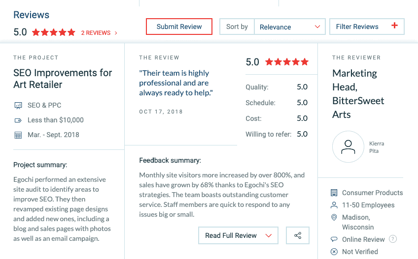 Egochi Real Estate SEO Reviews on Clutch Website