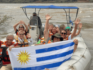 Adventure boat trip with a group on the Uruguay River.