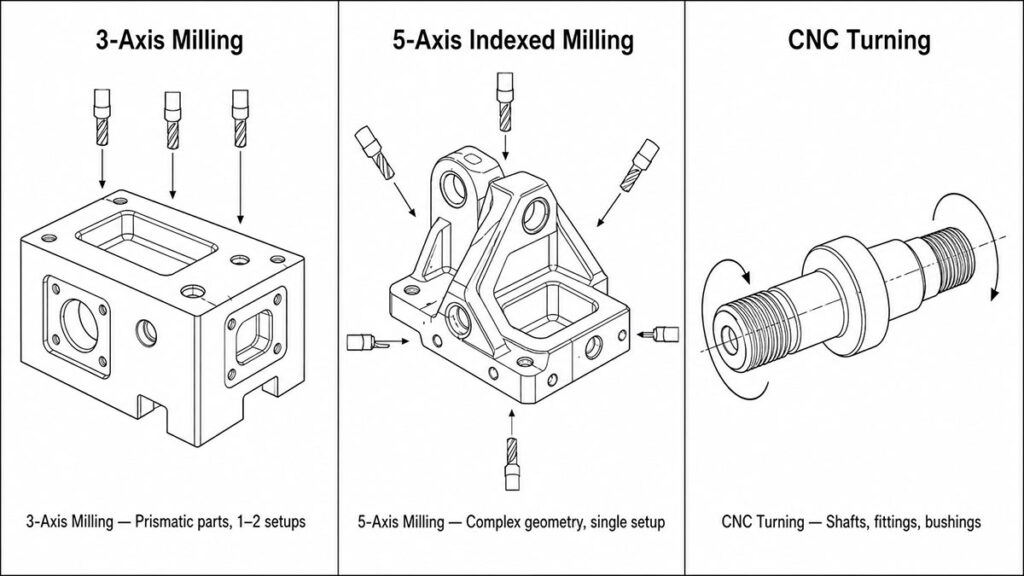 CNC prototype machining process routes 3-axis 5-axis turning