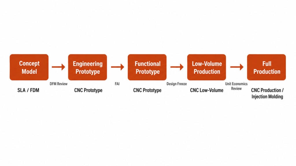 prototype to low-volume production CNC machining transition stages