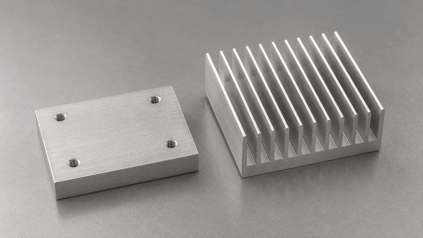 6061 machined base and 6063 extruded fins side by side