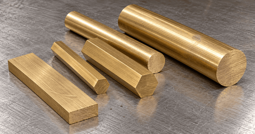 Brass round bar and hex bar stock used for CNC machining