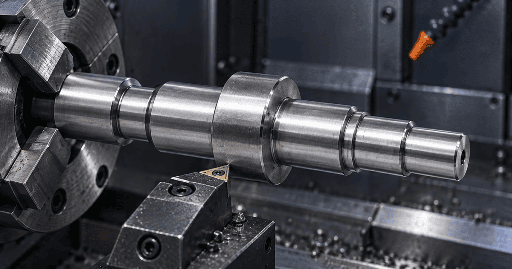 CNC step turning of a stepped shaft with bearing seat shoulder and relief grooves