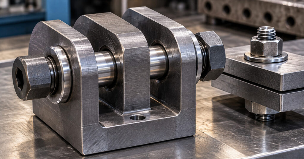 Shear stress in a machined clevis pin and preloaded bolted joint