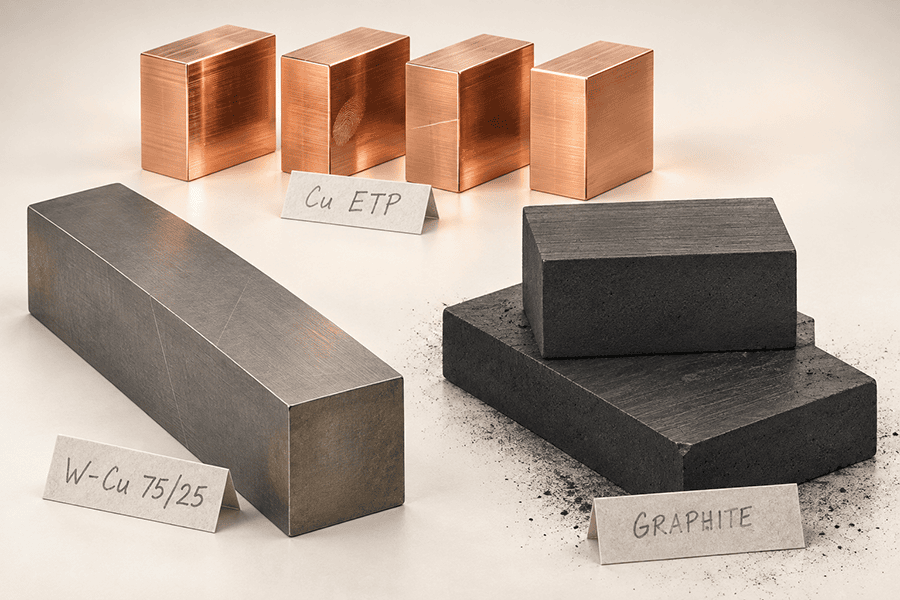 Graphite copper and tungsten copper electrodes for sinker EDM cavity work