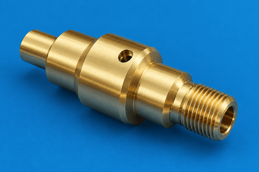 CNC turned C360 free-cutting brass component with threaded