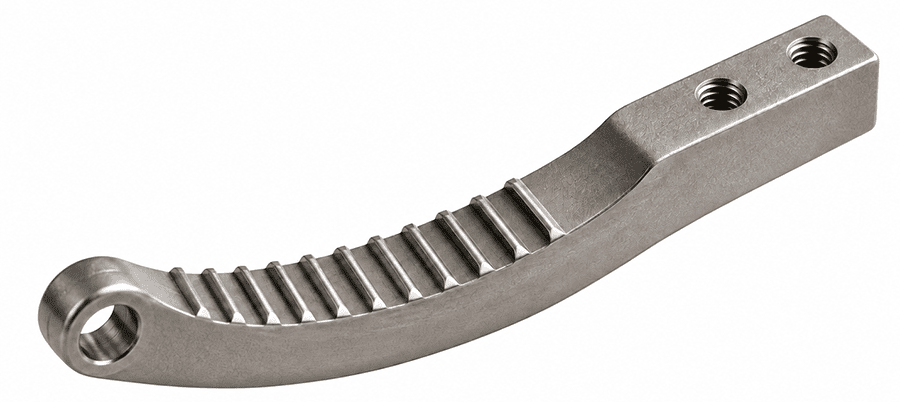 Ti-6Al-4V ELI Grade 23 surgical instrument jaw 96x22x14 mm machined on a DMG MORI DMU 50 5-axis machining center with profile-of-surface tolerance 0.10 mm case study