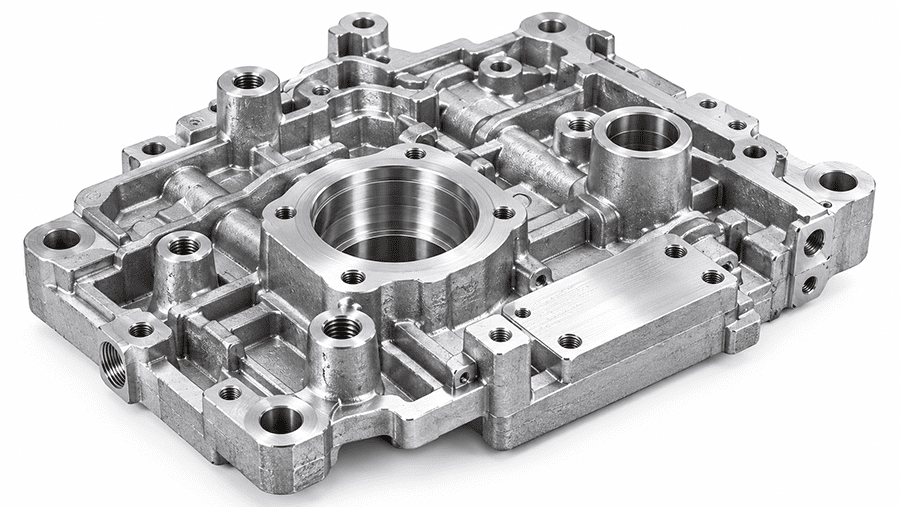 Zinc die cast parts with CNC machined bores, threads, datum pads, and sealing faces