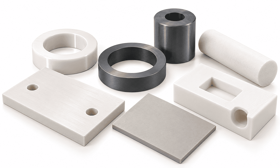 Engineering ceramic materials including alumina, zirconia, silicon carbide, silicon nitride, aluminum nitride, boron nitride, and Macor