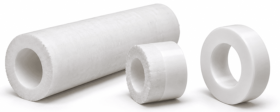 PTFE machining stock forms with finished PTFE valve seat