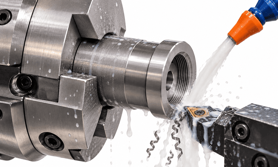 R05200 tantalum CNC machining setup for a valve-seat insert with bore, internal thread and sealing face