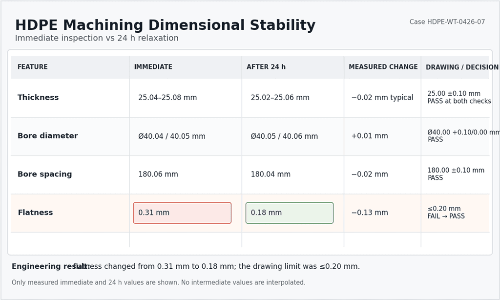 HDPE machining dimensional stability before and after relaxation