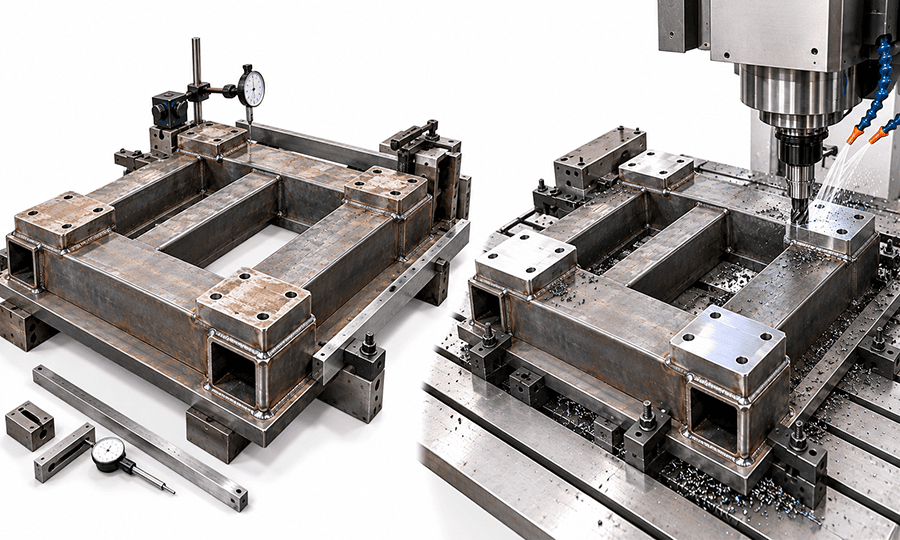 Post weld machining and datum recovery on an SMAW fabricated assembly