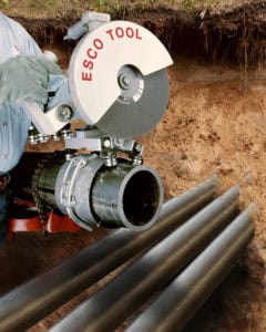 Portable MILLHOG pipe end prep tool for boiler, model APS 430, 10-36 inch capacity, mounted on test clamp.