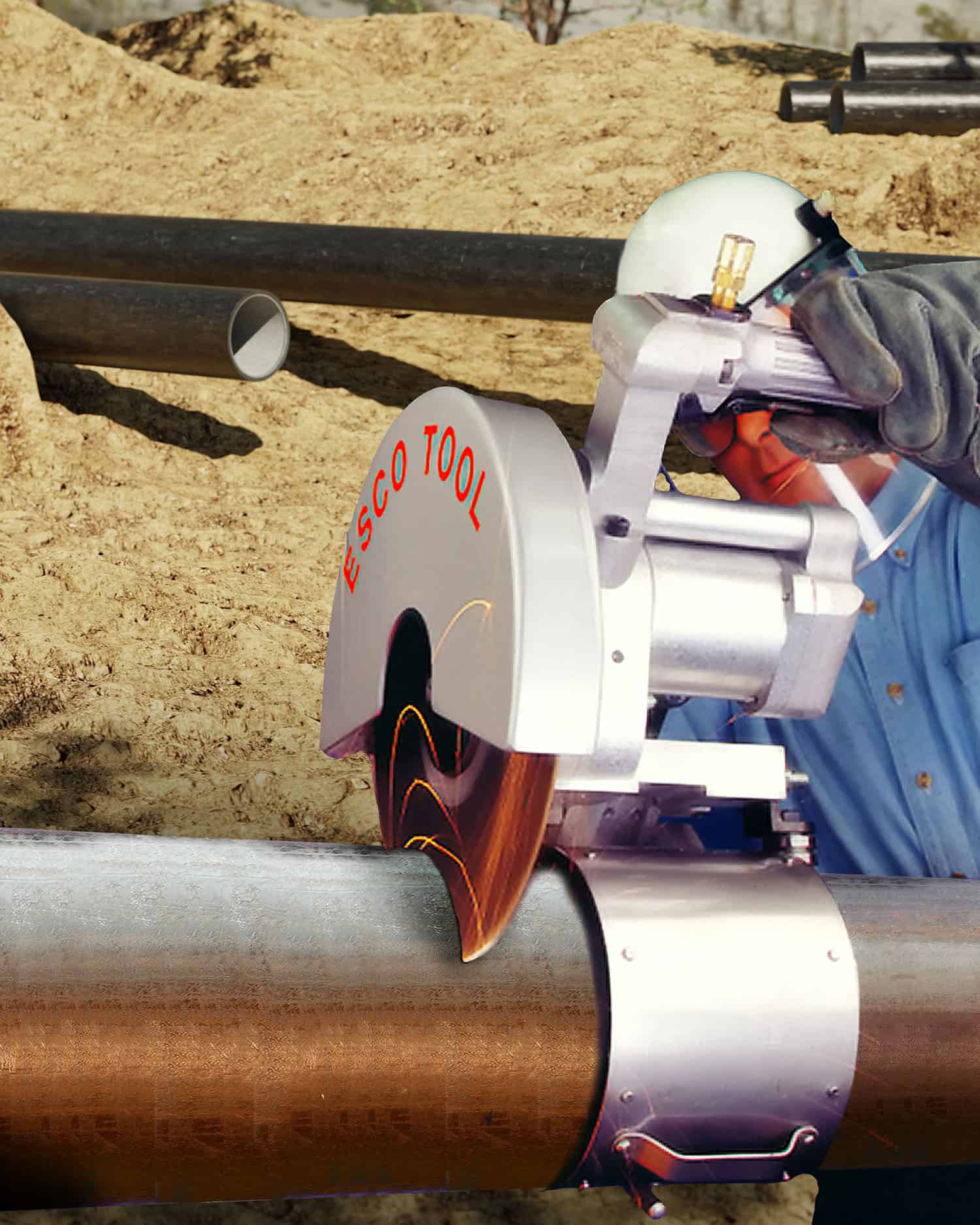 Portable MILLHOG tool model for pipe end prep, rated for boiler pipe sizes, mounted on a portable base.