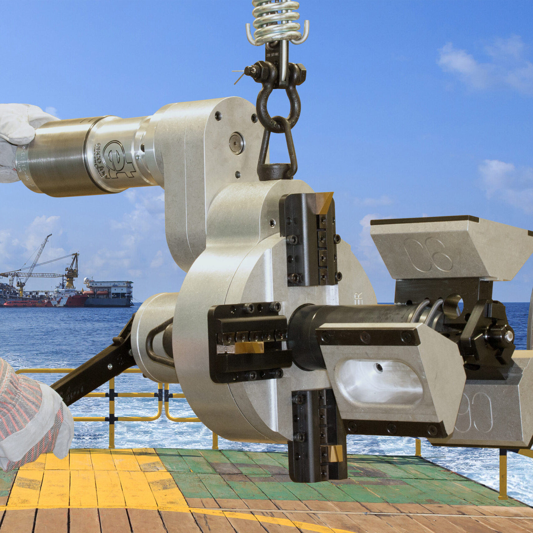 Precision MILLHOG tool for pipe end prep, model, size capacity, mounting, used on boilers on ships.