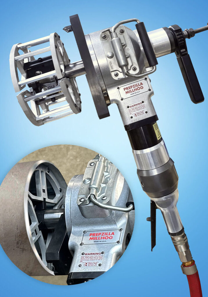 Prepzilla with Rounding Clamps for keeping thin wall pipe round while beveling