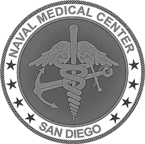 Official logo of Naval Medical Center San Diego with caduceus symbol.