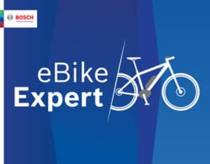 E-Bike Expert Logo mit Fahrradillustration bei Fahrradwelt Seng.