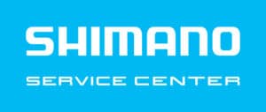 Shimano Service Center Logo auf blauem Hintergrund.
