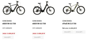 Drei E-Bikes von Fahrradwelt Seng in Petersberg.