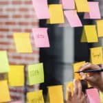 Post-it notes with legal strategy and planning keywords at Farr Law Firm for personal injury and accident law.