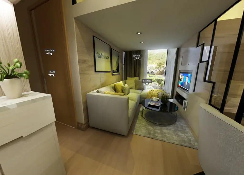 多功能客廳設計，舒適沙發與電視櫃完美搭配.