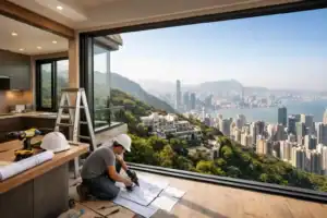 高空景觀裝修施工，展現豪華居家設計與城市景色融合.