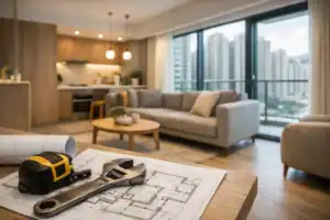 豪華客廳設計，採用高質感傢俱與大窗景觀，打造舒適且實用的居住空間。.