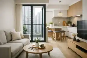 簡約風格客廳與廚房空間，實用且耐用的傢俬佬定制家具.