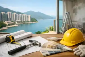 裝修設計現場，展示傢俬佬訂造的專業施工服務，適合珀麗灣特別地區的裝修需求。.