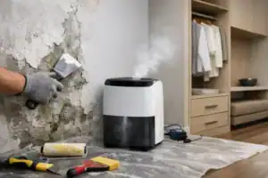 房屋牆壁防潮處理，使用除濕機除濕防霉.