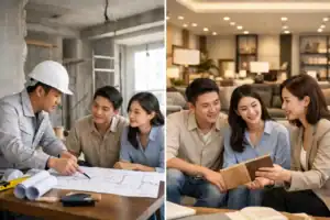 傢俬設計師與客戶討論室內設計方案.