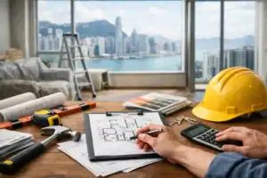 香港居屋裝修設計圖紙與工具展示.