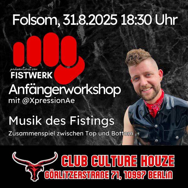 Fisting workshop event poster featuring a smiling instructor