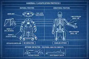 AI-powered robotic referee for handball matches with precise law enforcement.
