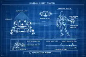 AI-powered robotic referee system analyzing handball incidents precisely.