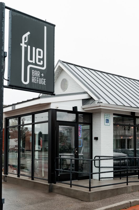 exterior of fuel bar with outdoor sign