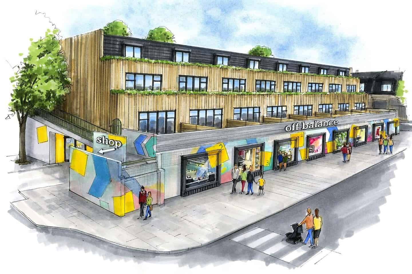 Use development with retail and residential spaces in Lampards Buildings.