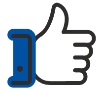 Black outline of a hand giving a thumbs up, with a blue wrist or cuff detail.
