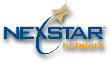 Nexstar Network logo with blue and orange text, featuring a gold star above the letters "S" and "T" on a black background.