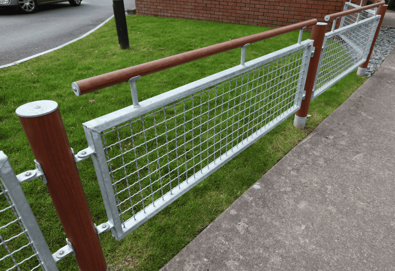 Woven wire mesh infill in galvanised metal